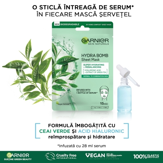 Mască șervețel pentru super hidratare, reîmprospatare și purificare 28g
