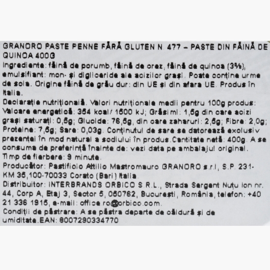 Paste Penne Rigate fără gluten N.477 400g