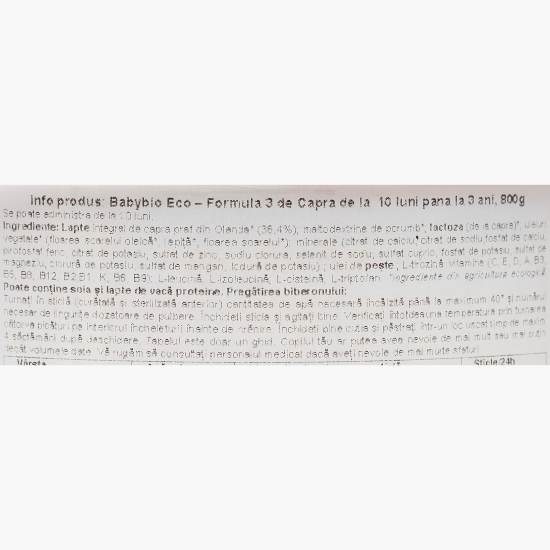 Lapte praf eco de capră Formula Caprea 3, 10+ luni, 800g
