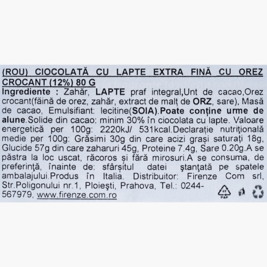 Ciocolată cu lapte extrafină, cu orez crocant 80g