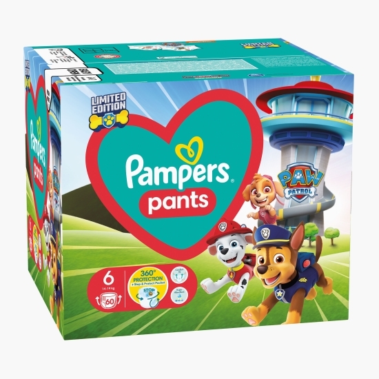 Scutece chiloțel Pants Patrula Cățelușilor, mărimea 6, 14-19 kg, 60 buc