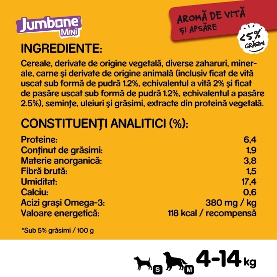 Batoane pentru câini de talie mică, 160g, 4 buc, Jumbone cu aromă de vită și pasăre