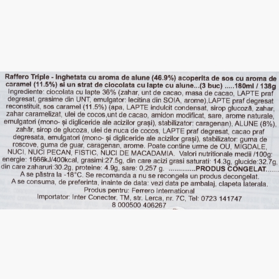 Înghețată cu aromă de alune, cu sos de caramel și glazură de ciocolată cu lapte și alune, 3x60ml (3x46g)