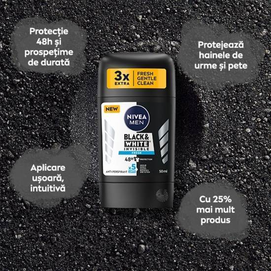 Deodorant stick Black & White Invisible Fresh pentru bărbați 50ml