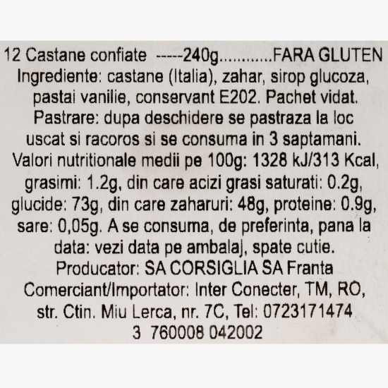 Castane întregi glasate și confiate în cutie din lemn, 12 buc, 240g