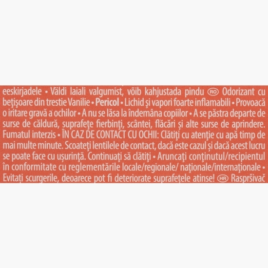 Odorizant difuzor cu beţişoare pentru casă, vanilie, 60ml