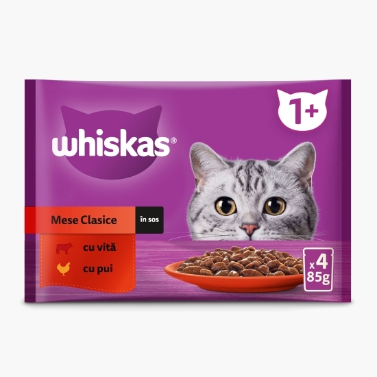 Hrană umedă pentru pisici adulte, 4x85g, selecții clasice în sos de carne