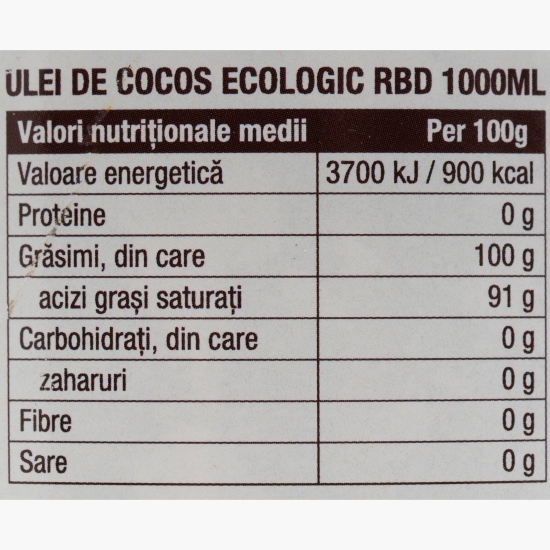 Ulei de cocos eco RBD 1000ml