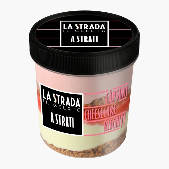 Înghețată cu căpșuni, cheesecake și biscuiți A Strati, 473ml (330g)
