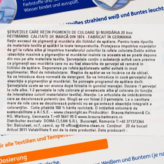 Șervețele care rețin pigmenții de culoare și murdăria, 20 buc