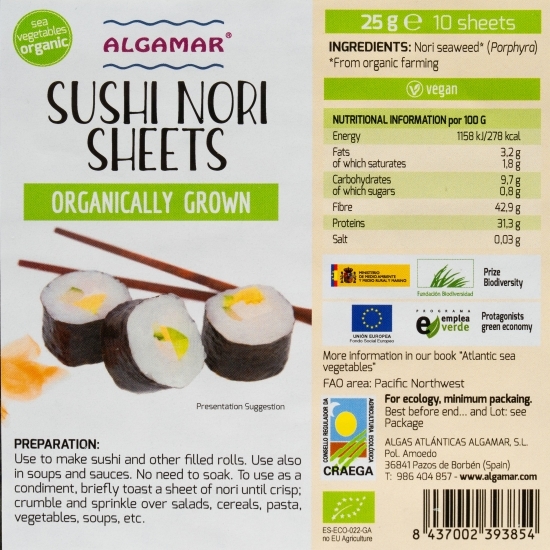 Alge nori eco pentru sushi, 25g, 10 foi