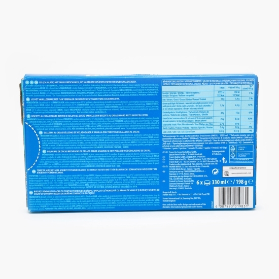Biscuiţi sandwich cu cacao umpluţi cu îngheţată cu aromă de vanilie 6x55ml (6x33g)
