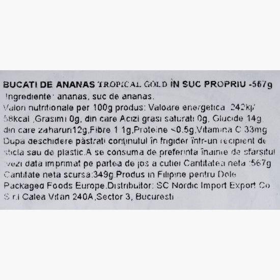 Ananas cuburi, în suc propriu, Tropical Gold, conservă 567g