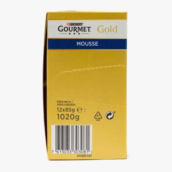 Hrană umedă pentru pisici Mousse Gourmet Gold, 12x85g, mix de arome (pește oceanic, curcan, ficat și vită)