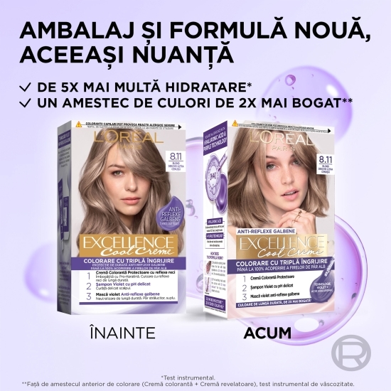 Vopsea de păr permanentă Cool Creme, 8.11 Blond deschis ultra cenușiu 192ml