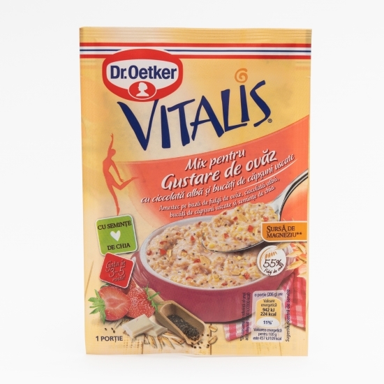Mix pentru gustare de ovăz Vitalis cu ciocolată albă și căpșuni 56g