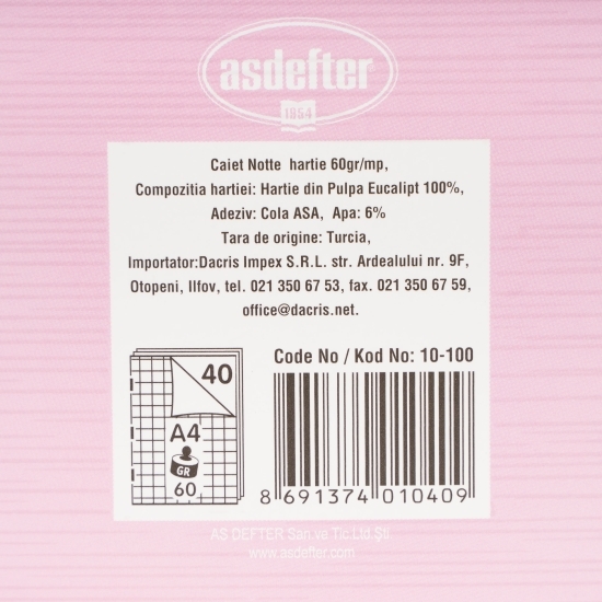 Caiet matematică School, A4, capsat, 40 file, 60 g/mp, diverse culori