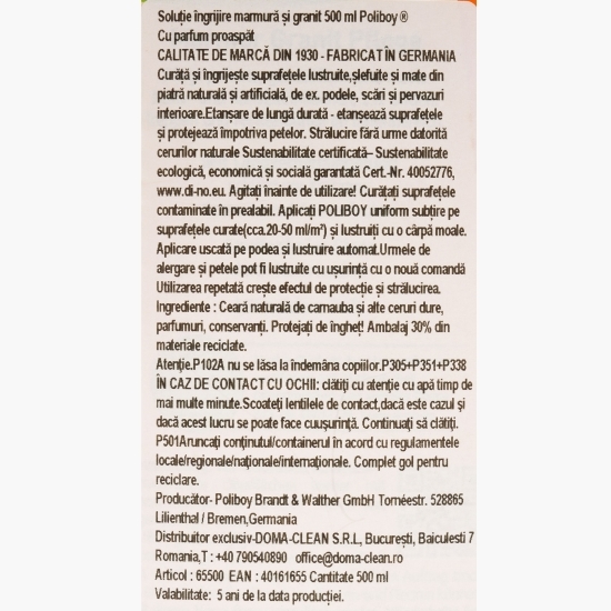 Soluție îngrijire marmură și granit 0.5l
