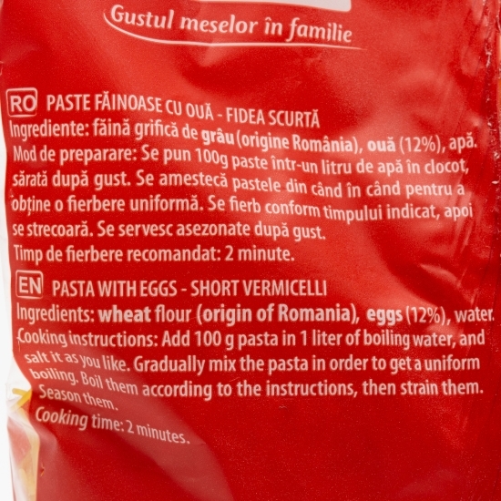 Paste făinoase cu ou, fidea scurtă 250g