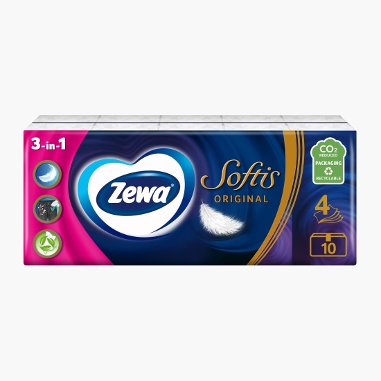 Șervețele nazale neparfumate Softis Neutral 4 straturi, 10 pachete