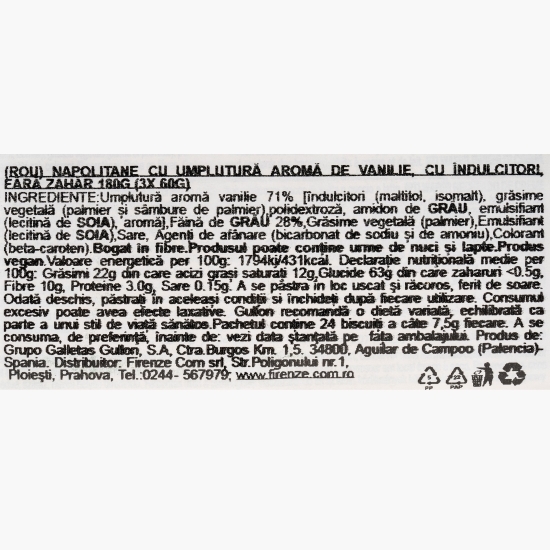 Napolitane cu umplutură aromă de vanilie, fără zahăr adăugat 180g