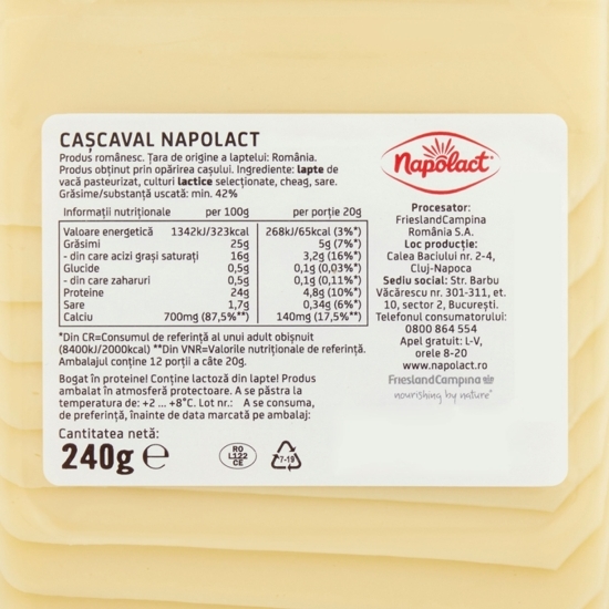 Cașcaval de vacă felii 240g