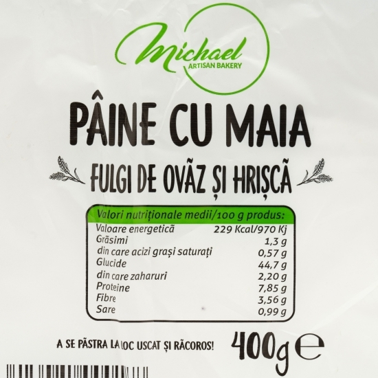 Pâine cu maia, fulgi de ovăz și hrișcă 400g