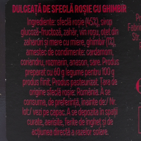 Dulceață de sfeclă roșie cu ghimbir 250g 