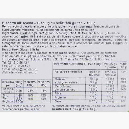 Biscuiți cu ovăz fără gluten 130g 