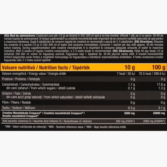 Supliment alimentar efervescent cu creatină monohidrată Creative FX, 25x10g