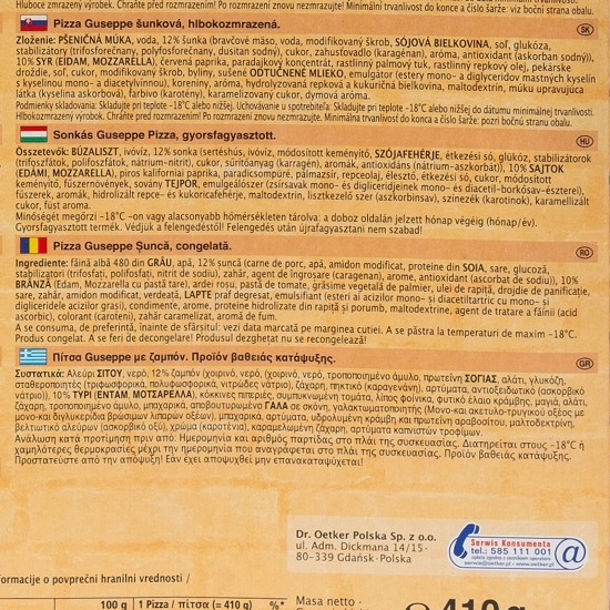 Pizza Guseppe cu șuncă 410g