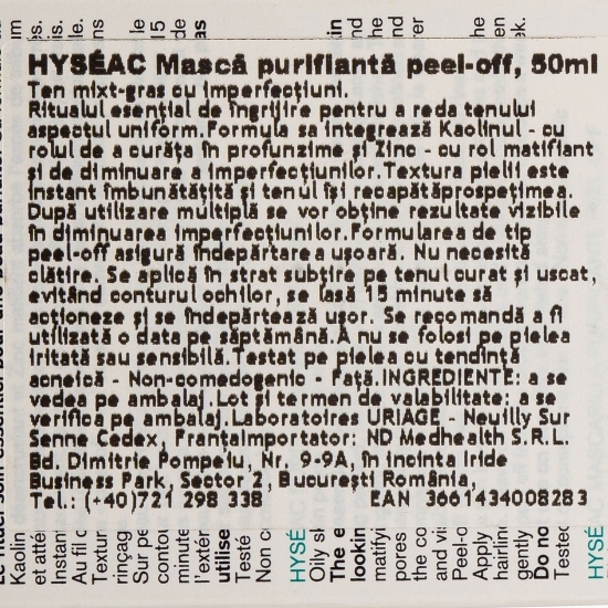 Mască purifiantă peel-off Hyseac 50ml
