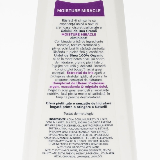 Gel de duș cremă Moisture Miracle, iris și complex de uleiuri prețioase, 0.75l