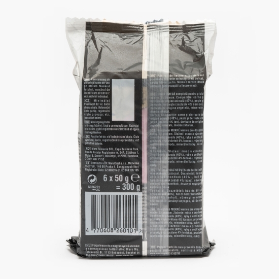 Hrană umedă pentru pisici adulte, 6x50g, cu somon, ton și păstrăv