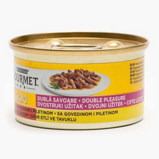 Hrană umedă pentru pisici, 85g, Double Pleasure cu vită și pui în sos 