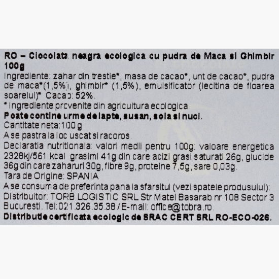 Ciocolată neagră eco cu macha&ghimbir 100g