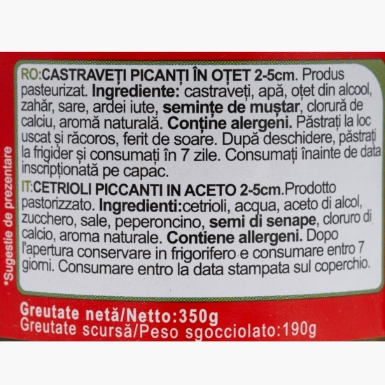 Mini castraveți picanți în oțet 350g