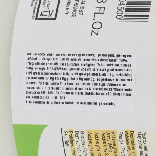 Ulei de cocos virgin eco dezodorizat (gust neutru) pentru gătit 1000ml