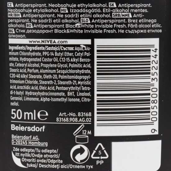 Deodorant stick Black & White Invisible Fresh pentru bărbați 50ml