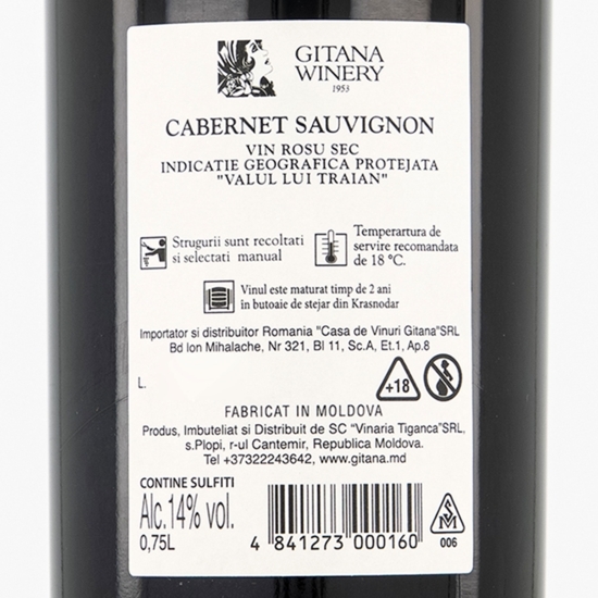 Vin roșu sec Cabernet Sauvignon, 14%, 0.75l