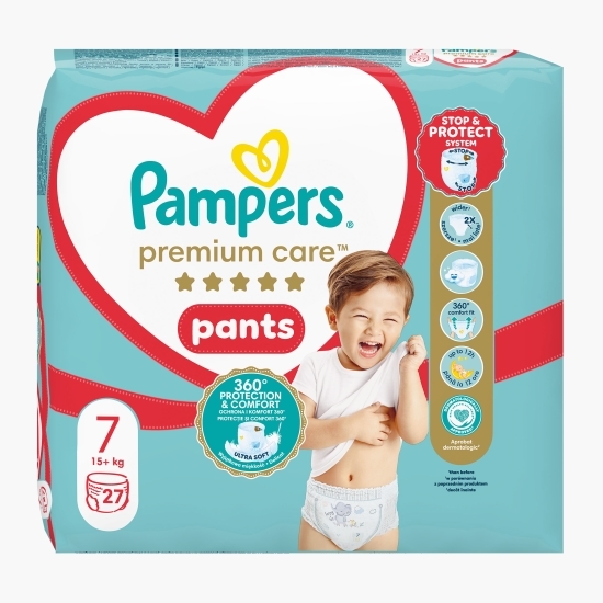 Scutece-chiloțel Premium Care Pants, mărimea 7, 15+ kg, 27 buc