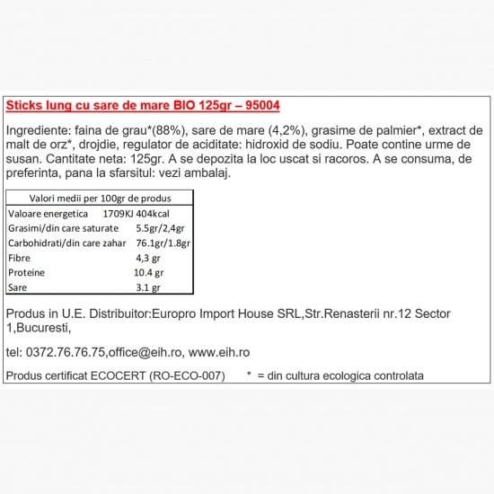 Sticks lung cu sare de mare eco 125g
