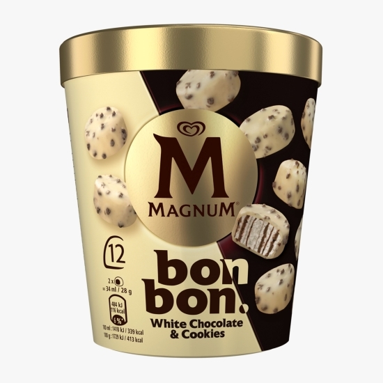 Înghețată Bon Bon White Chocolate & Cookies, 12 buc, 204ml (168g)