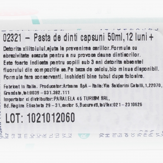 Pastă de dinți pentru copii fără fluor cu aromă de căpșuni, 1-5 ani, 50ml