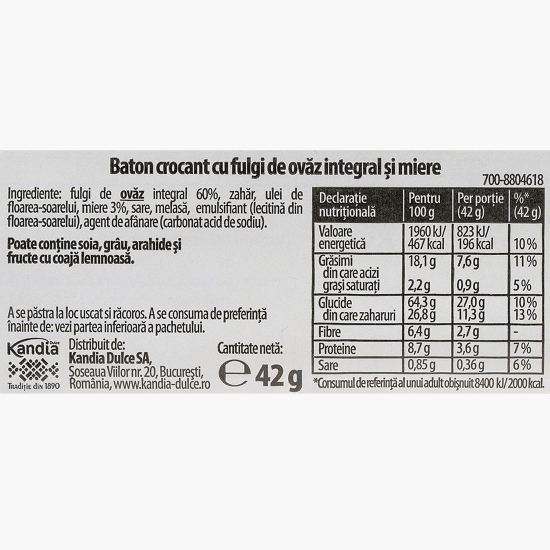 Baton crocant cu ovăz și miere 42g