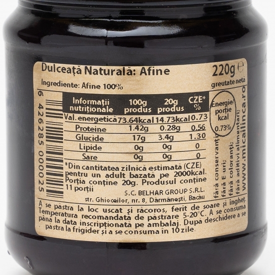 Dulceață naturală de afine, fără zahăr 220g