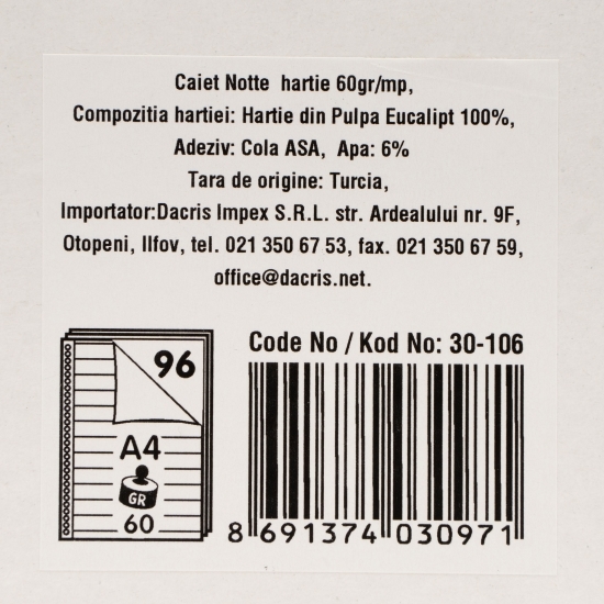 Caiet dictando, A4 cu spiră și găuri îndosariere, 96 file, 60 g/mp, diverse culori