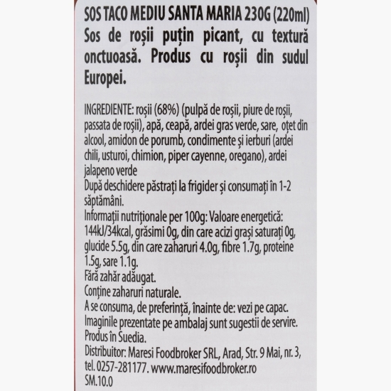Sos taco mediu, fără zahăr adăugat, 230g