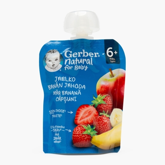 Piure natural de măr, banană și căpșuni 90g, +6 luni 
