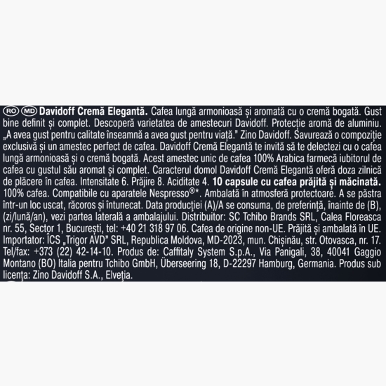 Crema Elegant Lungo, 10 băuturi, 55g, capsule cafea 